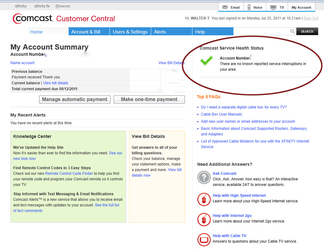 Another Way of Checking on Any Comcast Service Interruptions/Outages