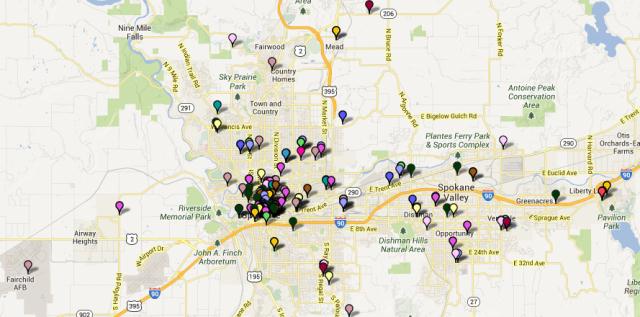screenshot of Spokane detail of the Comcast community investment map