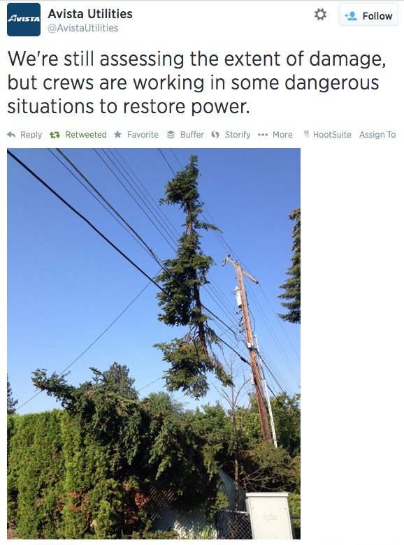 screenshot of storm damage Tweet by Avista Utilities