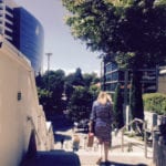 view of a staircase with the space needle in the background