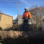 tech with ladder at repair site in Spokane