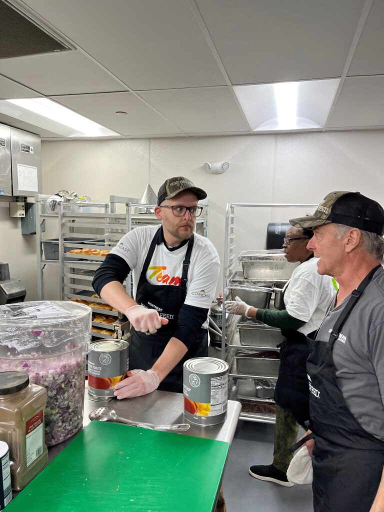 Volunteer work in a kitchen. 