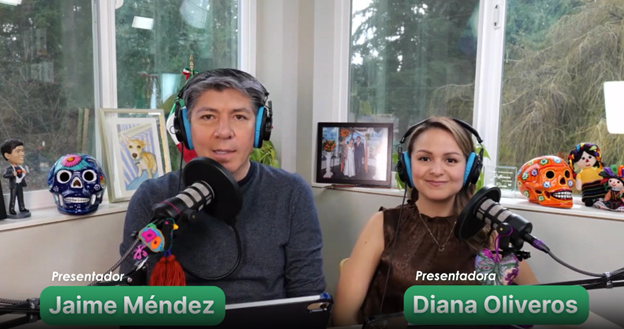 Jaime Mendez and Diana Oliveros in the broadcast booth.