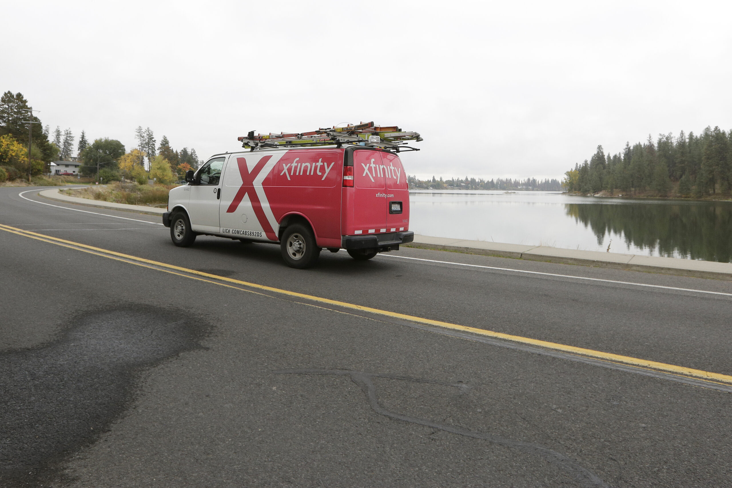 An Xfinity truck drives by Medical Lake.