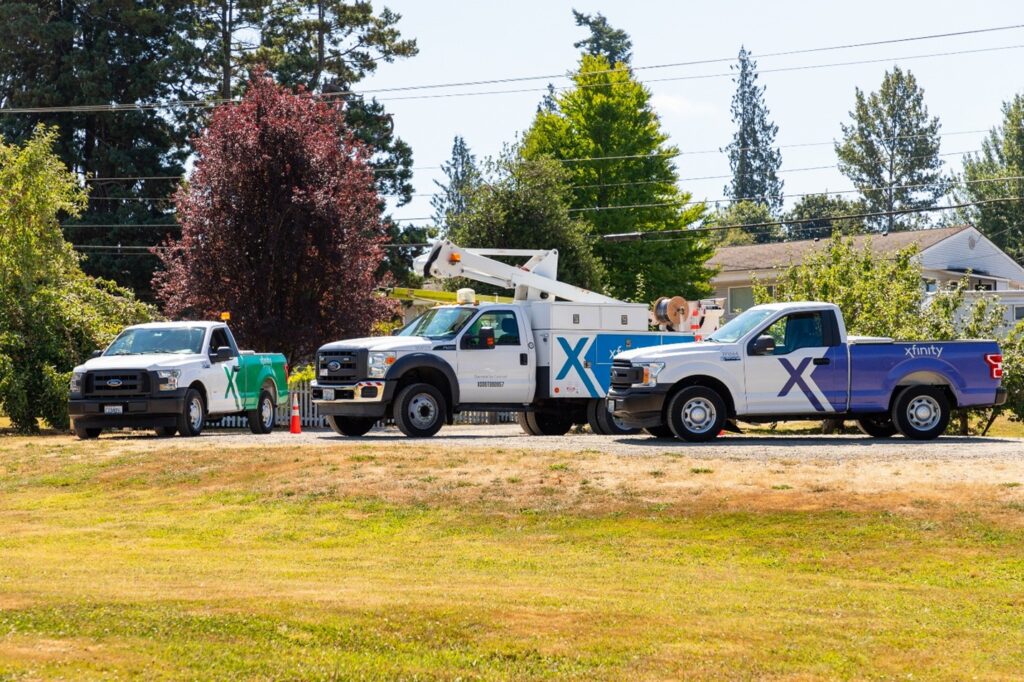 Xfinity trucks parked in Duvall.